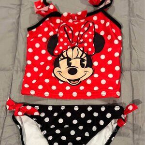 Minnie Mouse Girls Tankini Top & Bottoms Swimsuit Set (Size 5/6)